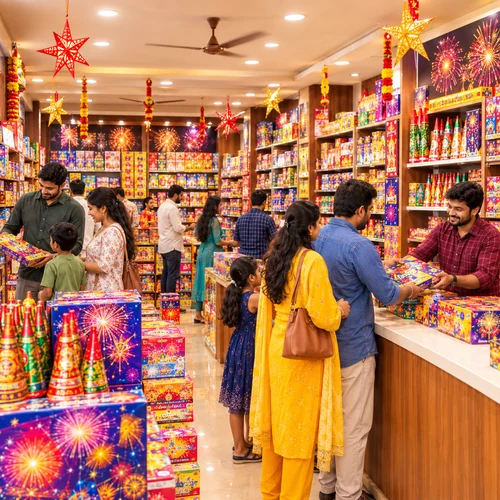 Family celebrating with crackers